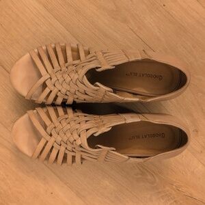 Chocolat Blu Leather Tan Wedge Sandals Women’s Size 8